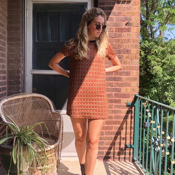 ZARA Geometric Short Sleeve Mini Shift Dress - Picture 2 of 6